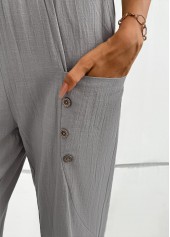 Light Grey Straight Leg Elastic Waist Mid Waisted Pants | thumb picture 