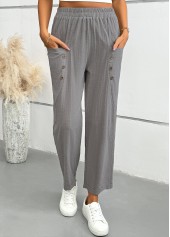 Light Grey Straight Leg Elastic Waist Mid Waisted Pants | thumb picture 