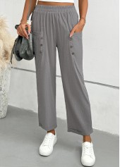 Light Grey Straight Leg Elastic Waist Mid Waisted Pants | thumb picture 