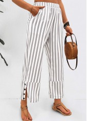 Light Grey Striped Elastic Waist Mid Waisted Pants | thumb picture 