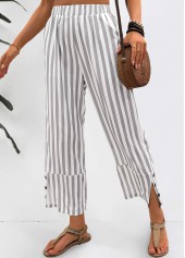 Light Grey Striped Elastic Waist Mid Waisted Pants | thumb picture 