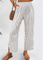 Light Grey Striped Elastic Waist Mid Waisted Pants | thumb picture 