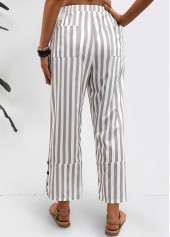 Light Grey Striped Elastic Waist Mid Waisted Pants | thumb picture 