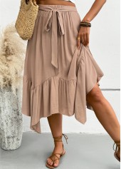 Light Coffee A Line Elastic Waist Skirt