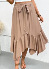 Light Coffee A Line Elastic Waist Skirt | thumb picture 