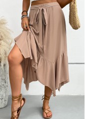 Light Coffee A Line Elastic Waist Skirt | thumb picture 