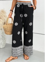 Black Tribal Print Wide Leg Elastic Waist Pants | thumb picture 
