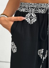 Black Tribal Print Wide Leg Elastic Waist Pants | thumb picture 