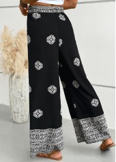 Black Tribal Print Wide Leg Elastic Waist Pants | thumb picture 