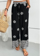 Black Tribal Print Wide Leg Elastic Waist Pants | thumb picture 