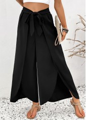 Black Flare Leg Elastic Waist High Waisted Pants | thumb picture 