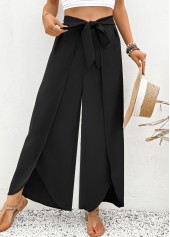 Black Flare Leg Elastic Waist High Waisted Pants | thumb picture 