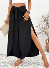 Black Flare Leg Elastic Waist High Waisted Pants