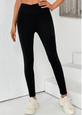 Black High Waisted Ankle Length Elastic Waist Leggings | thumb picture 