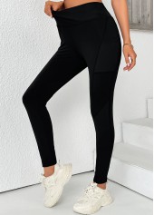 Black High Waisted Ankle Length Elastic Waist Leggings | thumb picture 