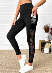 Black High Waisted Ankle Length Elastic Waist Leggings | thumb picture 