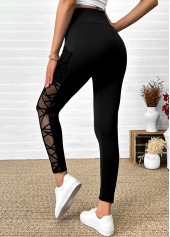 Black High Waisted Ankle Length Elastic Waist Leggings | thumb picture 