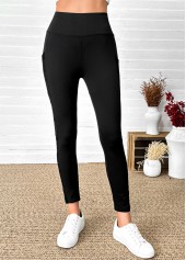 Black High Waisted Ankle Length Elastic Waist Leggings | thumb picture 