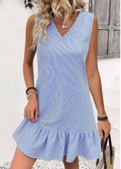 Blue Striped Sleeveless V Neck Dress | thumb picture 
