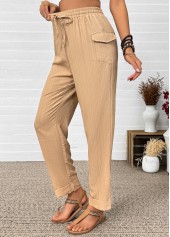 Dark Camel Straight Leg Elastic Waist High Waisted Pants | thumb picture 