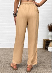 Dark Camel Straight Leg Elastic Waist High Waisted Pants | thumb picture 