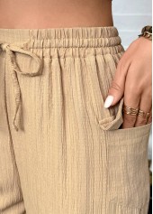 Dark Camel Straight Leg Elastic Waist High Waisted Pants | thumb picture 