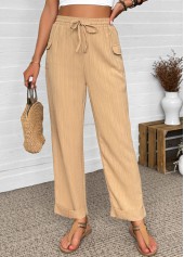 Dark Camel Straight Leg Elastic Waist High Waisted Pants | thumb picture 