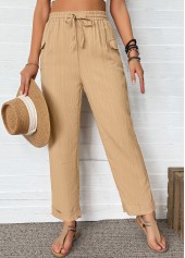 Dark Camel Straight Leg Elastic Waist High Waisted Pants | thumb picture 