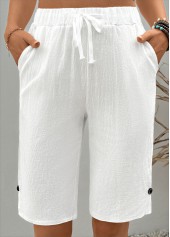 White Straight Leg Elastic Waist High Waisted Shorts