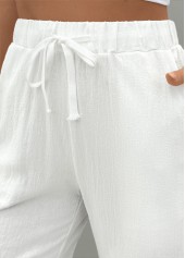 White Straight Leg Elastic Waist High Waisted Shorts | thumb picture 