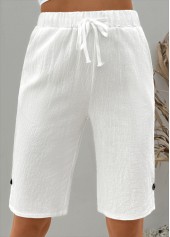 White Straight Leg Elastic Waist High Waisted Shorts | thumb picture 