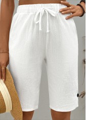 White Straight Leg Elastic Waist High Waisted Shorts | thumb picture 