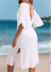 Ruffle Split V Neck White Cover Up | thumb picture 