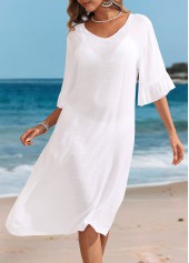 Ruffle Split V Neck White Cover Up | thumb picture 