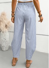 Dusty Blue Striped Elastic Waist High Waisted Pants | thumb picture 