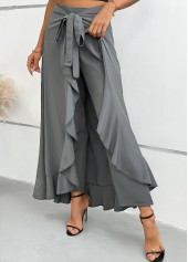 Grey Wide Leg Elastic Waist Mid Waisted Pants | thumb picture 