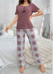 Dark Reddish Purple Plaid Lounge Top and Pants | thumb picture 