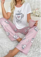 Pink Short Sleeve Round Neck Lounge Top and Pants