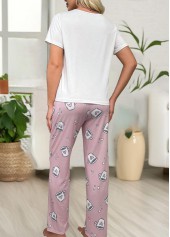 Pink Short Sleeve Round Neck Lounge Top and Pants | thumb picture 