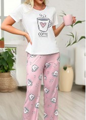 Pink Short Sleeve Round Neck Lounge Top and Pants | thumb picture 