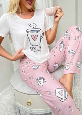 Pink Short Sleeve Round Neck Lounge Top and Pants | thumb picture 