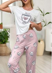 Pink Short Sleeve Round Neck Lounge Top and Pants | thumb picture 