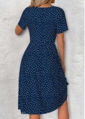 Navy Polka Dot Short Sleeve V Neck Dress | thumb picture 
