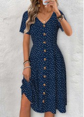 Navy Polka Dot Short Sleeve V Neck Dress | thumb picture 