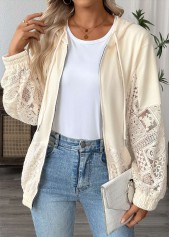 Beige Long Sleeve Pocket Zipper Hoodie | thumb picture 