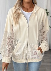 Beige Long Sleeve Pocket Zipper Hoodie | thumb picture 