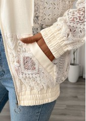 Beige Long Sleeve Pocket Zipper Hoodie | thumb picture 