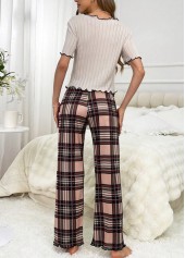 Light Coffee Plaid Short Sleeve Lounge Top and Pants | thumb picture 
