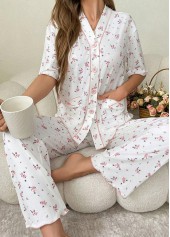 White Ditsy Floral Print Lounge Top and Pants