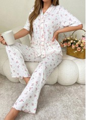 White Ditsy Floral Print Lounge Top and Pants